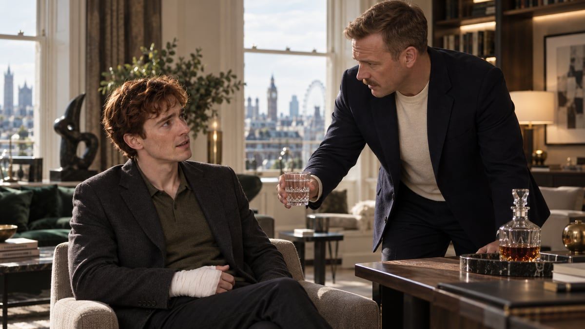 Watson offering Victor water and brandy to help him calm down
