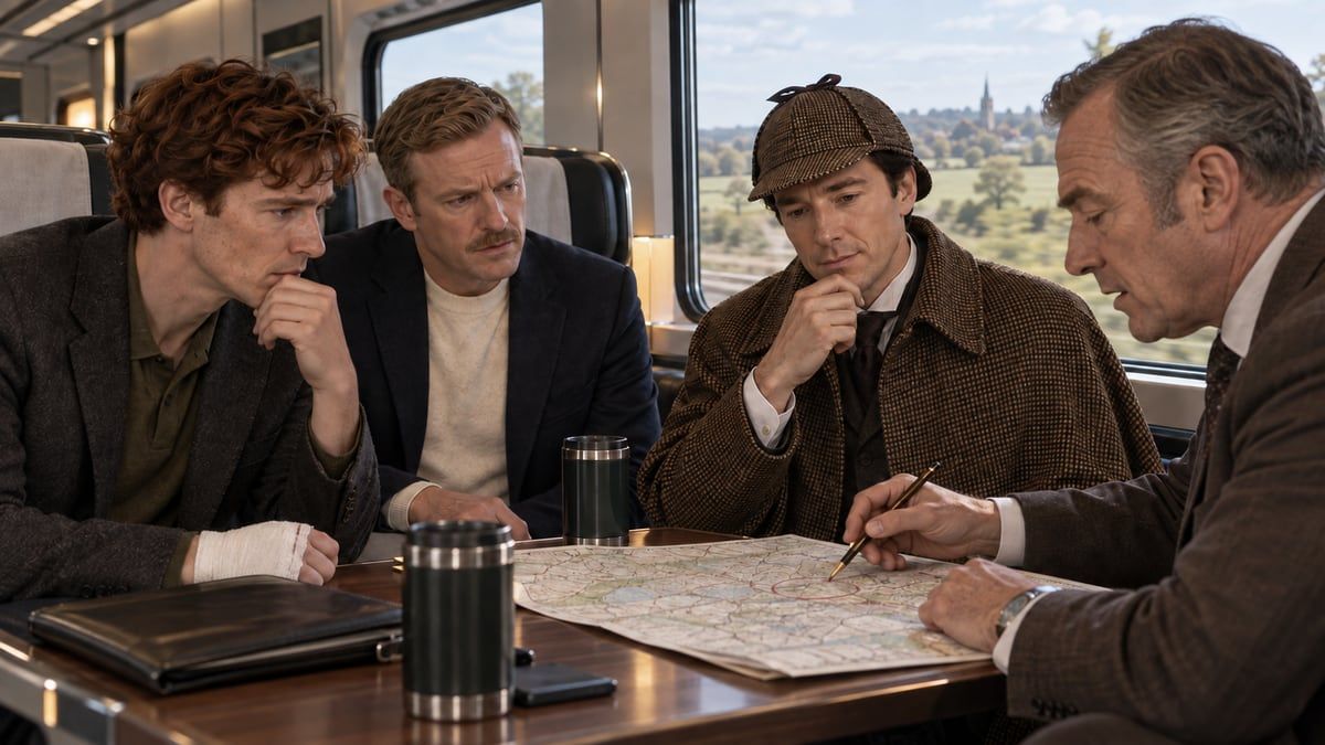 Inspector Bradstreet marks a map on the train to Eyford