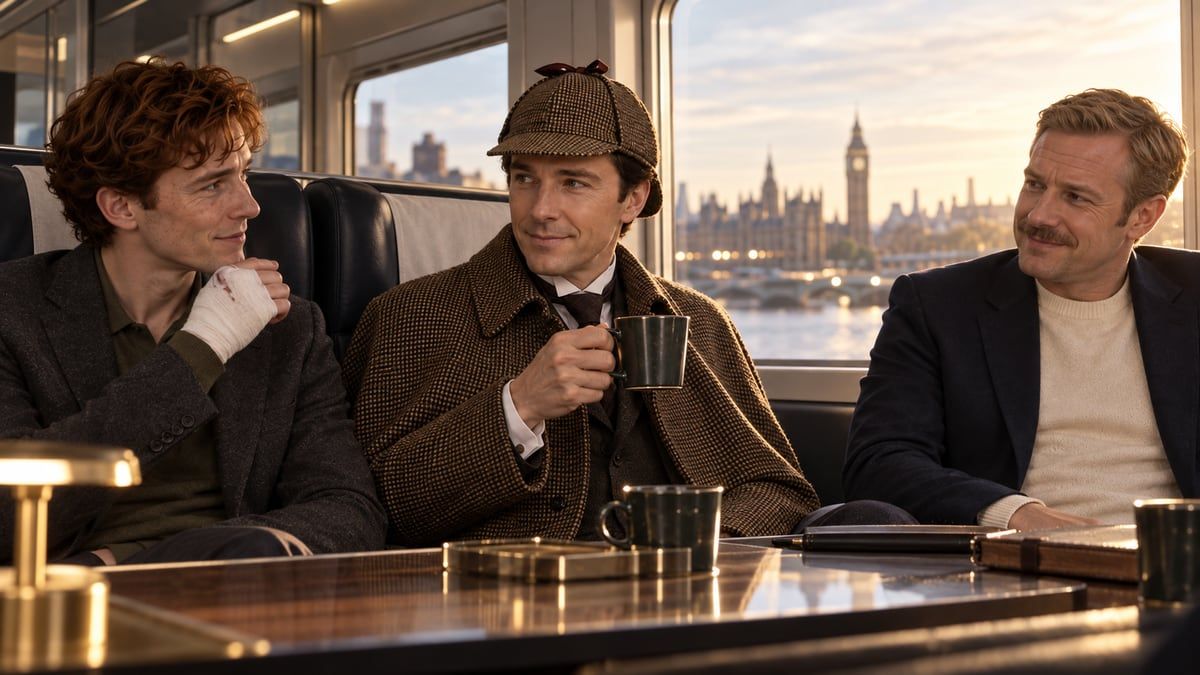Holmes, Watson and Victor share a warm moment on the train home