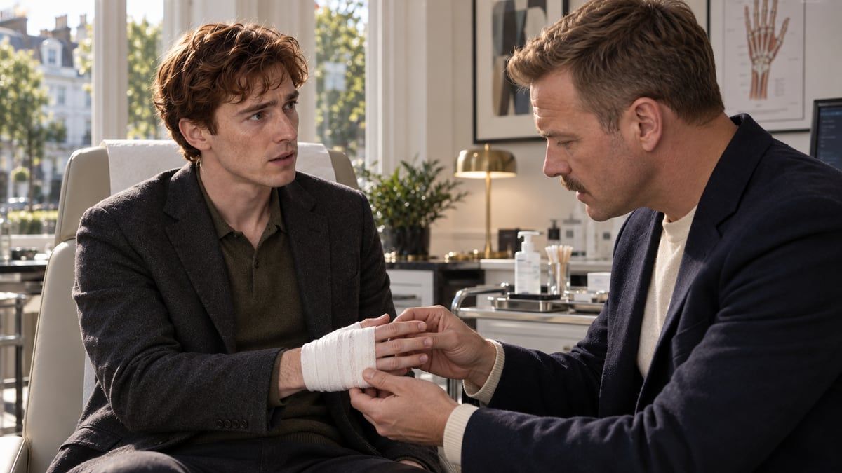 Watson checking the movement of Victor's fingers
