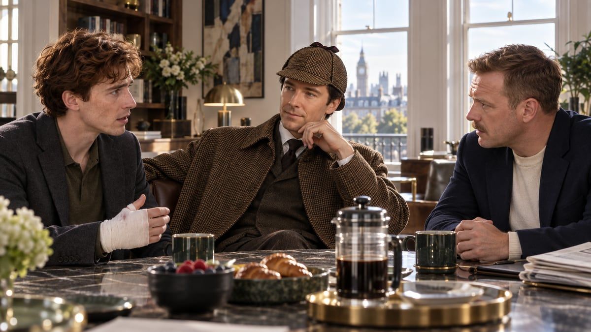 Holmes leaning back, inviting Victor to tell his story