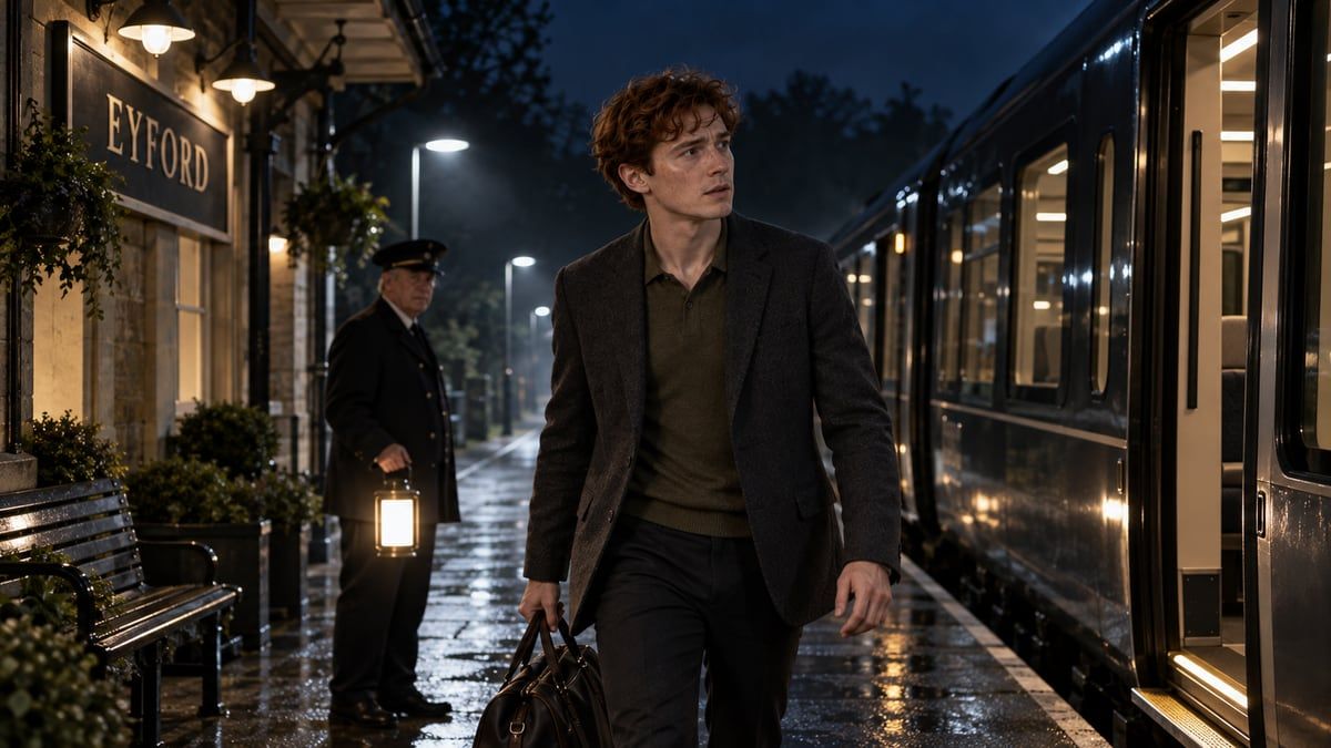 Victor alone on the deserted Eyford station platform at night