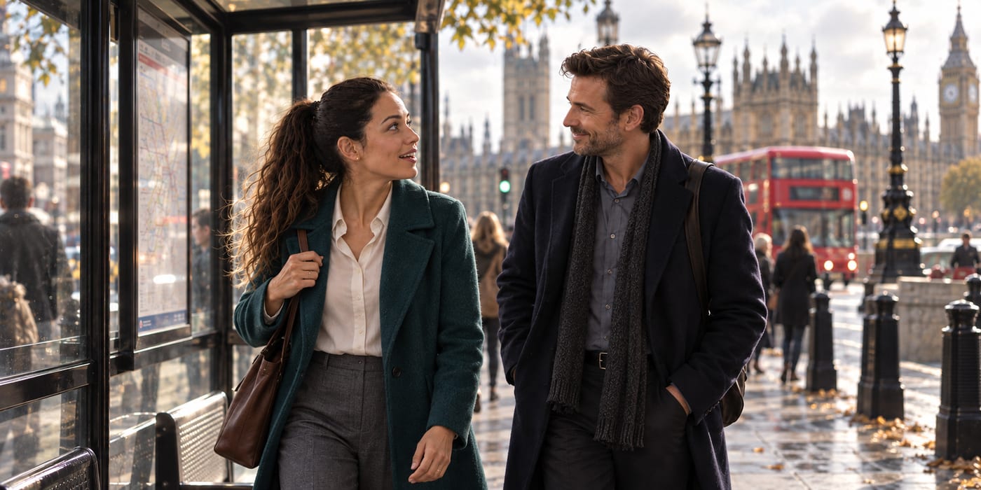 Nina and Tom back at the actual bus stop from Episode 1