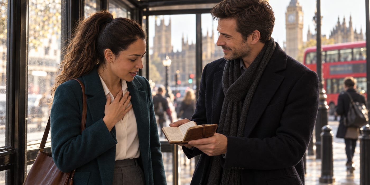 Tom showing Nina his own battered notebook