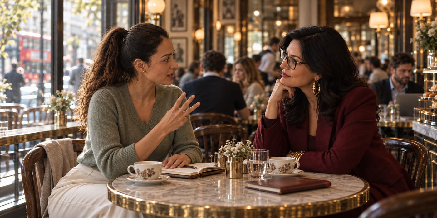 Nina explaining her gratitude journal to Emma
