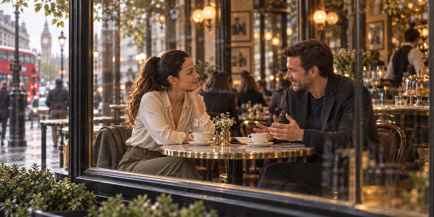 Nina and Tom deep in conversation, twenty minutes in
