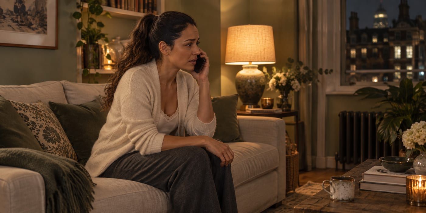Nina calling Emma late at night from her sofa
