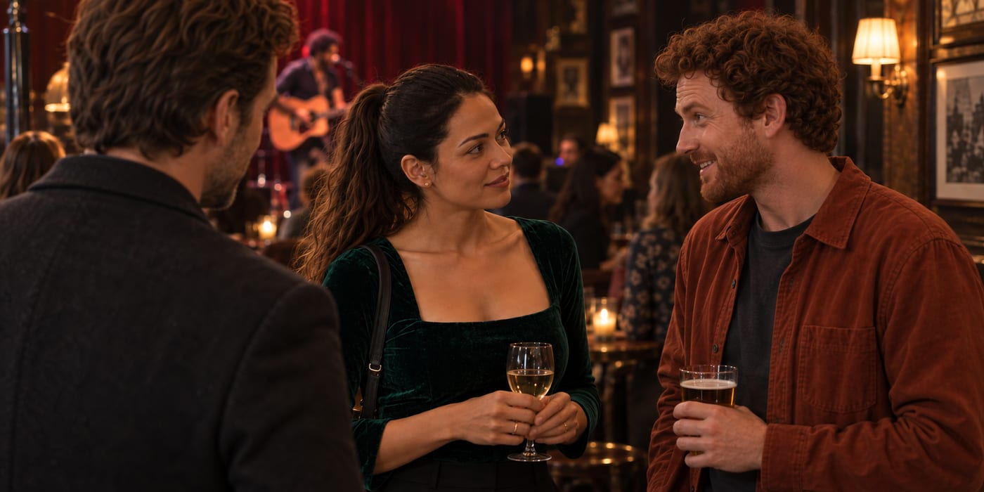 Danny greeting Nina with a teasing grin