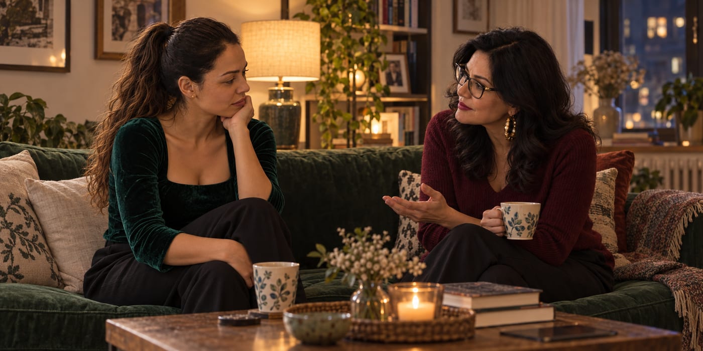 Nina telling Emma about the night on the sofa