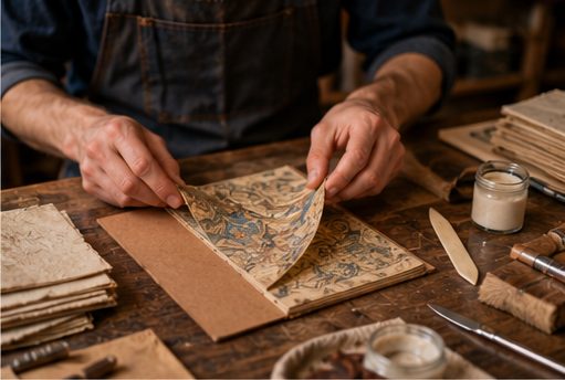 Des mains et une spatule sur du papier