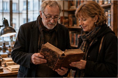 des clients avec un livre ancien