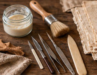 Des outils : pinceau, colle, spatules